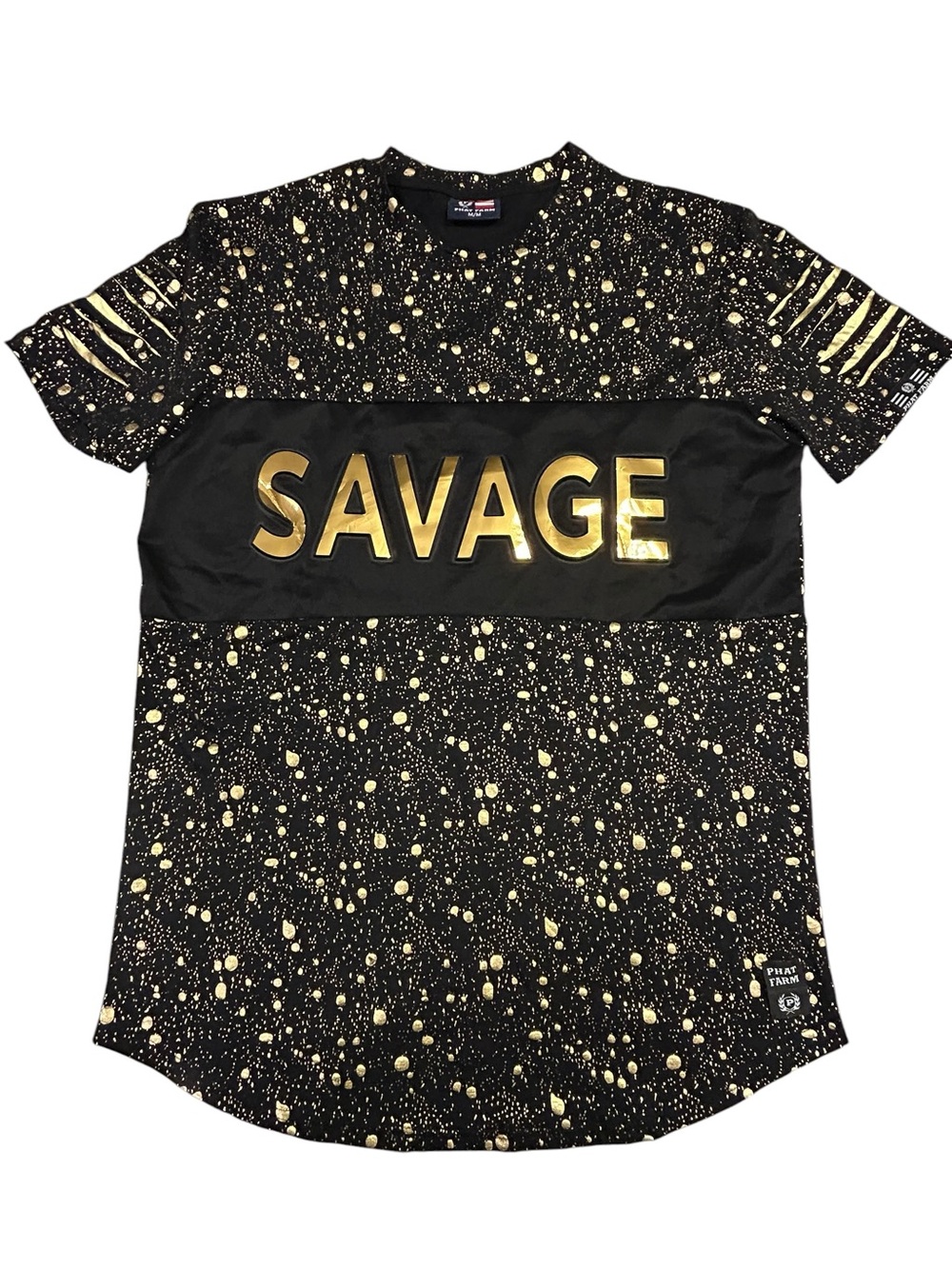 Phat Farm Men’s Black & Gold "SAVAGE" Graphic Tee M Y2K Hip Hop Streetwear NWT